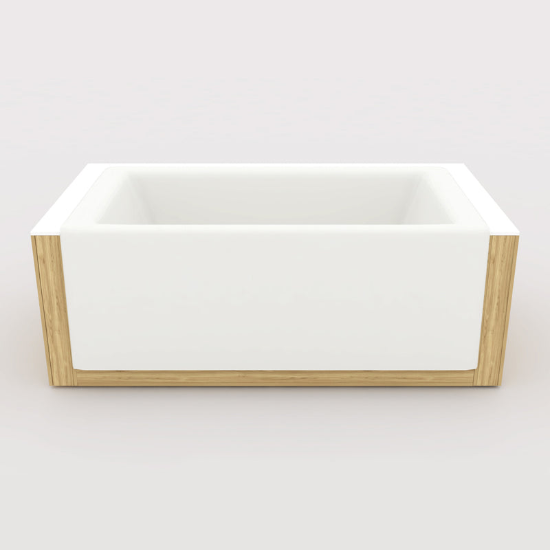 This base is made specifically for displaying alcove tubs in a way that saves space and makes it simple to switch out models.