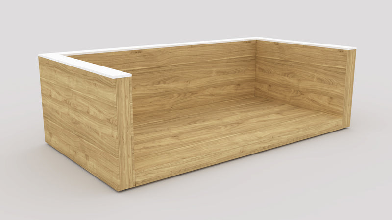 This base is made specifically for displaying alcove tubs in a way that saves space and makes it simple to switch out models. 
