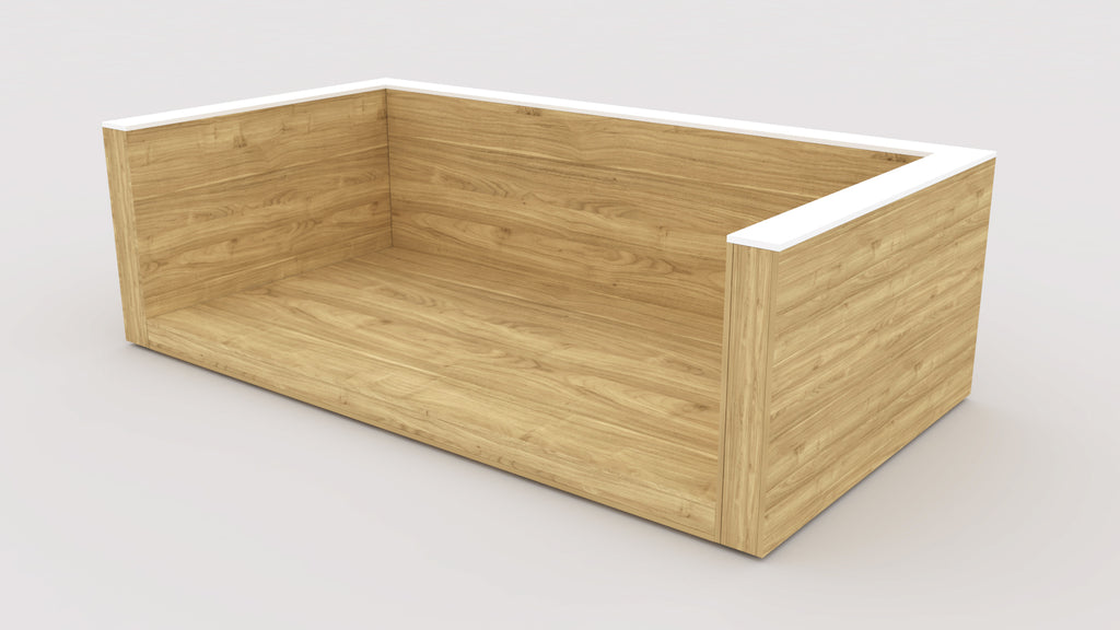 This base is made specifically for displaying alcove tubs in a way that saves space and makes it simple to switch out models. 